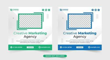 Werbeplakatdesign der Agentur für digitales Marketing mit blauen und grünen Farben. professioneller Web-Banner-Vektor für digitales Marketing mit einem Foto-Platzhalter. Vorlagenlayout für Unternehmensförderung. vektor