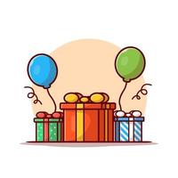 geschenk und ballon geburtstagsfeier cartoon vektor symbol illustration. Menschen Erholung Symbol Konzept isoliert Premium-Vektor. flacher Cartoon-Stil