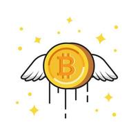 fliegende gold bitcoin cartoon vektor symbol illustration. Finanzgeschäftskonzept isolierter Premium-Vektor. flacher Cartoon-Stil