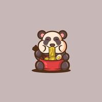 söt illustration av panda äter nudel vektor