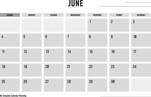 a4 mall kalender planera juni vektor