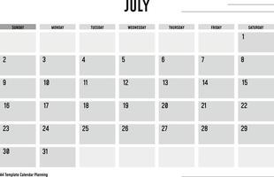 a4 mall kalender planera juli vektor