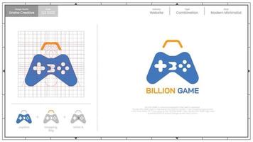 miljard spel - logotyp. en logotyp den där är engagerad i de hemsida. de logotyp är inspirerad förbi de handla väska symbol och joystick symbol, som väl som de initialer av de brev b på de joystick. vektor