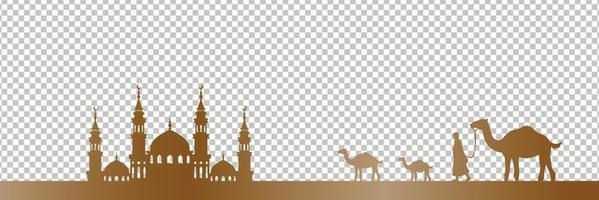 silhuett dekorativ ram för baner design vektor grafisk, moské och kamel prydnad
