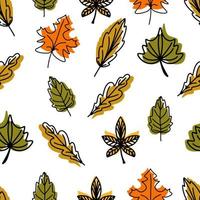 Nahtloses lineares Muster gefallener Herbstblätter in verschiedenen Formen. Herbsthintergrund, Poster mit verschiedenen Ebenen. saisonale herbstelemente zum erstellen von postkarten, einladungen, cartoon-flachstil vektor
