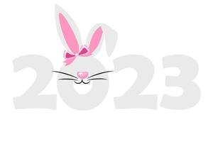Lycklig ny år 2023, tecknad serie kanin zodiaken. hälsning kort mall. vektor