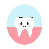 sjuk tand med karies i tecknad serie platt stil. vektor illustration av missnöjd ohälsosam tänder karaktär, dental vård begrepp, oral hygien