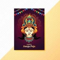 illustration av gudinna durga ansikte i Lycklig durga puja broschyr design vektor