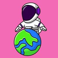 niedlicher astronaut mit erdkarikatur-vektorsymbolillustration. flaches karikaturkonzept vektor