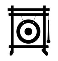 gong-silhouette, kreisförmiges metallscheiben-percussion-asiatisches musikinstrument vektor
