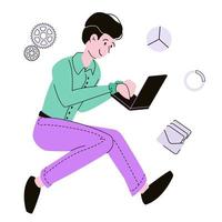 Mann benutzt ein Tablet. das Konzept, online über Gadgets zu arbeiten vektor