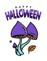 halloween hälsning kort affisch baner med hallucinogena svamp klotter stil vektor design illustration på vit bakgrund