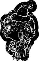 tecknad serie bedrövad ikon av en flämtande hund rycker på axlarna axlar bär santa hatt vektor