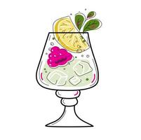 harter Seltzer-Cocktail mit Orange, Beeren und Minze in Gläsern. gesetzte Illustration der Vektorgekritzelskizze vektor