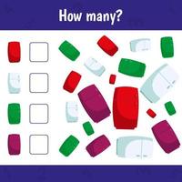 Wie viele Kühlschränke gibt es? Zähle die Anzahl der Kühlschränke und schreibe. Mathe-Arbeitsblatt für Kinder. vektor
