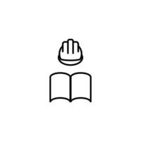 Bücher, Belletristik und Lesekonzept. Vektorzeichen im modernen flachen Stil gezeichnet. hochwertiges piktogramm geeignet für werbung, webseiten, internetshops usw. liniensymbol des baumeisterhelms über dem buch vektor