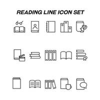 Lese- und Bildungskonzept. moderne Gliederungssymbole, geeignet für Websites, Werbung, Apps, Internetseiten. Line-Icon-Set mit Symbolen aus Glas, Lampe und Tasse nach Büchern vektor