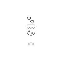 roman och kärlek begrepp. översikt tecken dragen i platt stil. linje ikon av hjärta över champagne glas vektor