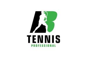 buchstabe b mit tennisspieler-silhouette-logo-design. Vektordesign-Vorlagenelemente für Sportteams oder Corporate Identity. vektor