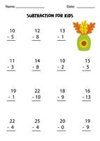Subtraktion mit Herbstvase. Mathe-Lernspiel für Kinder. vektor