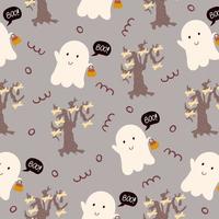 sömlös mönster för halloween Semester med söt tecknad serie spöke och ben. barnslig bakgrund för tyg, omslag papper, textil, tapet. vektor illustration