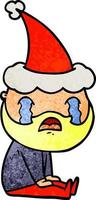 Strukturierter Cartoon eines bärtigen Mannes, der mit Weihnachtsmütze weint vektor