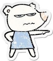 bedrövad klistermärke av en tecknad serie arg Björn polär flicka pekande vektor