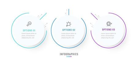 Vektor-Infografik-Etikettendesign-Vorlage mit Symbolen und 3 Optionen oder Schritten. kann für Prozessdiagramme, Präsentationen, Workflow-Layouts, Banner, Flussdiagramme und Infografiken verwendet werden. vektor