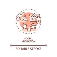 Symbol für das Konzept der sozialen Migration aus Terrakotta. Wiedersehen mit der Familie. Standort ändern Grund abstrakte Idee dünne Linie Illustration. isolierte Umrisszeichnung. editierbarer Strich. Arial, unzählige pro-fette Schriftarten verwendet vektor