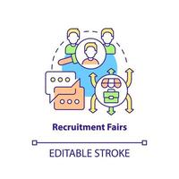 Symbol für das Konzept der Rekrutierungsmessen. Stelleninformationen teilen. hr-organisationsfähigkeiten abstrakte idee dünne linie illustration. isolierte Umrisszeichnung. editierbarer Strich. Arial, unzählige pro-fette Schriftarten verwendet vektor