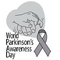 Welt-Parkinson-Bewusstseinstag, Stützhand, graues Band und Schriftzug, für Design-Informationsposter oder Flyer vektor