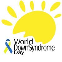 Welt-Down-Syndrom-Tag, symbolische Sonne, zweifarbiges Band und Themenaufschrift, für Plakatgestaltung usw. vektor