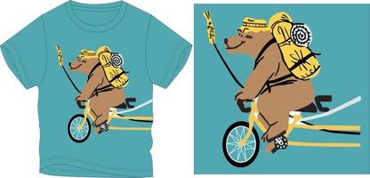 Bär auf dem Fahrrad trendige stilvolle T-Shirt-Grafikdesign-Vektorillustration vektor