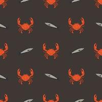 Nahtloses Muster mit Krabben und Fischen. das Konzept eines Meeresfrüchteladens, eines Restaurantmenüs, eines Drucks für Kleidung vektor