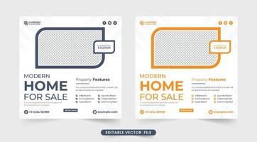 kreatives Hausverkaufs-Social-Media-Post-Design mit Abschnitt mit Immobiliendetails. kommerzieller schablonenvektor der immobilienagentur mit dunklen und gelben farben. hausverkauf business marketing webbanner. vektor