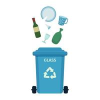 avfall sortering förvaltning begrepp, skräp kan med glas sopor isolerat på vit bakgrund. ekologi och spara miljö. . vektor illustration