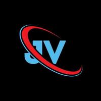 jv-Logo. JV-Design. blauer und roter JV-Brief. JV-Brief-Logo-Design. Anfangsbuchstabe jv verknüpfter Kreis Monogramm-Logo in Großbuchstaben. vektor