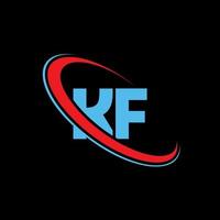 K F logotyp. K F design. blå och röd K F brev. K F brev logotyp design. första brev K F länkad cirkel versal monogram logotyp. vektor