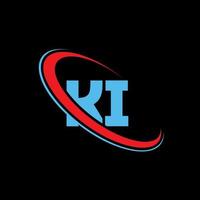 Ki-Logo. Ki-Design. blauer und roter ki-buchstabe. Ki-Brief-Logo-Design. anfangsbuchstabe ki verknüpfter kreis monogramm-logo in großbuchstaben. vektor
