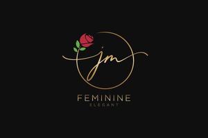 första jm feminin logotyp skönhet monogram och elegant logotyp design, handstil logotyp av första signatur, bröllop, mode, blommig och botanisk med kreativ mall. vektor