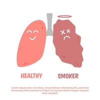 gesunder und raucher lungenkarikaturillustrationsvergleich vektor