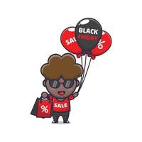 söt afro pojke i svart fredag försäljning tecknad serie maskot illustration vektor