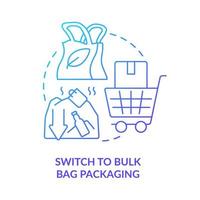 Wechseln Sie zu Bulk-Bag-Verpackung blaues Farbverlauf-Konzept-Symbol. Zero Waste Business abstrakte Idee dünne Linie Illustration. Kartonverpackung beseitigen. isolierte Umrisszeichnung. vektor