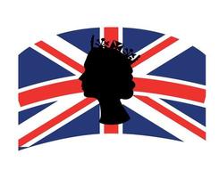 Elizabeth drottning ansikte svart med brittiskt förenad rike flagga nationell Europa emblem vektor illustration abstrakt design element