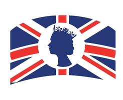 elizabeth queen gesicht weiß und blau mit britischer flagge des vereinigten königreichs nationales europa emblem vektorillustration abstraktes designelement vektor