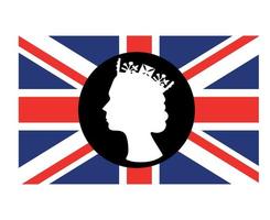 elizabeth queen gesicht schwarz und weiß mit britischer flagge des vereinigten königreichs nationales europa emblem symbol symbol vektor illustration abstraktes design element