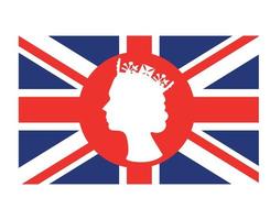 Elizabeth drottning ansikte röd och vit med brittiskt förenad rike flagga nationell Europa emblem symbol ikon vektor illustration abstrakt design element