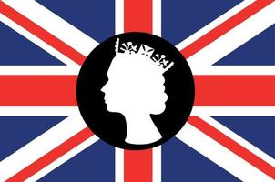 Elizabeth Queen Gesicht schwarz und weiß mit britischer Flagge des Vereinigten Königreichs nationales Europa Emblem Symbol Vektor Illustration abstraktes Gestaltungselement