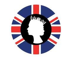 Elizabeth drottning ansikte svart och vit med brittiskt förenad rike flagga nationell Europa emblem ikon vektor illustration abstrakt design element