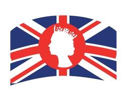 Elizabeth Queen Gesicht rot und weiß mit britischer Flagge des Vereinigten Königreichs nationales Europa Emblem Vektor Illustration abstraktes Gestaltungselement